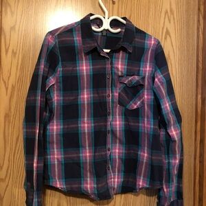 Womens Plaid Blouse Long Sleeve XL